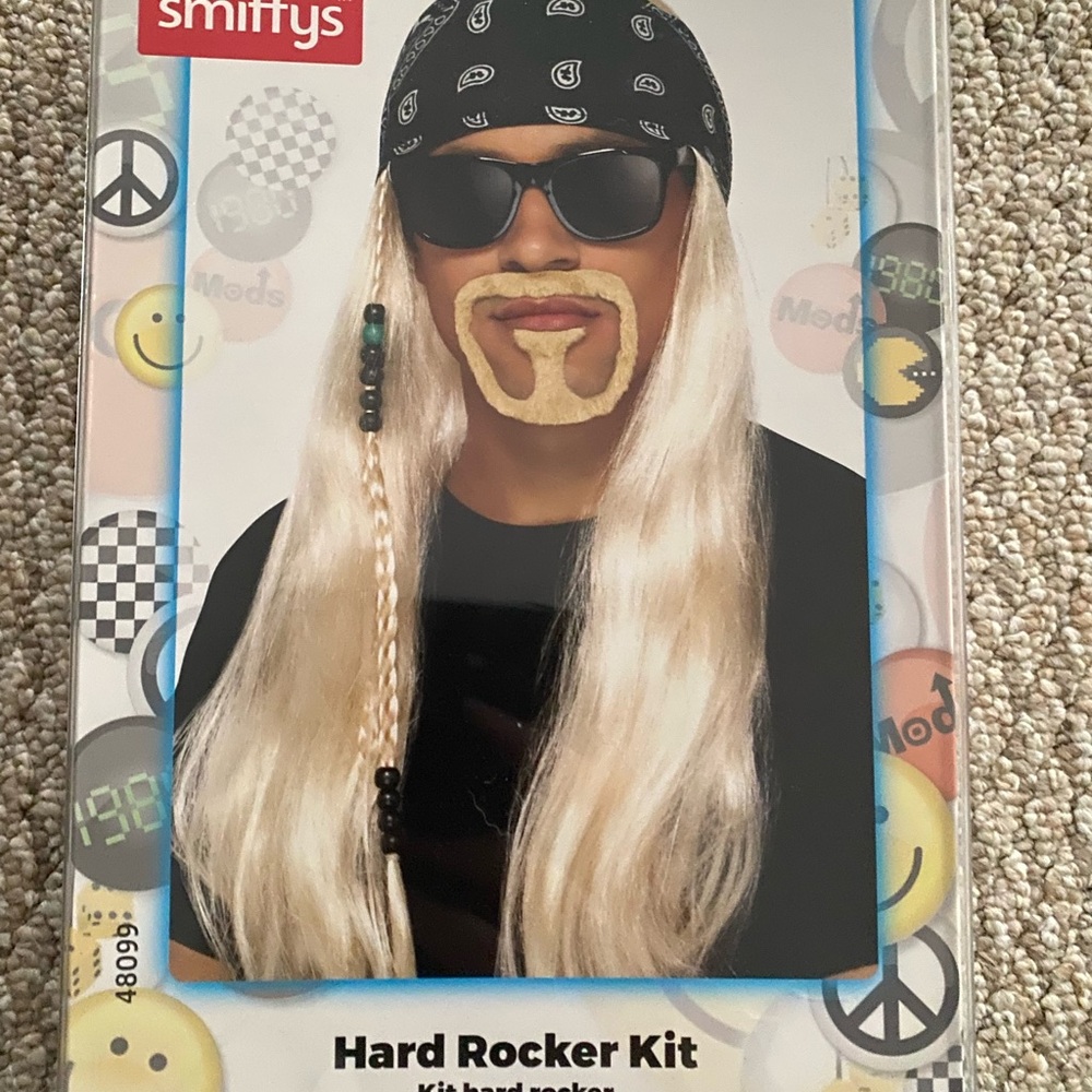 Biker Hard Rocker Kit with Blonde Wig for men or women like new! Smiffy’s